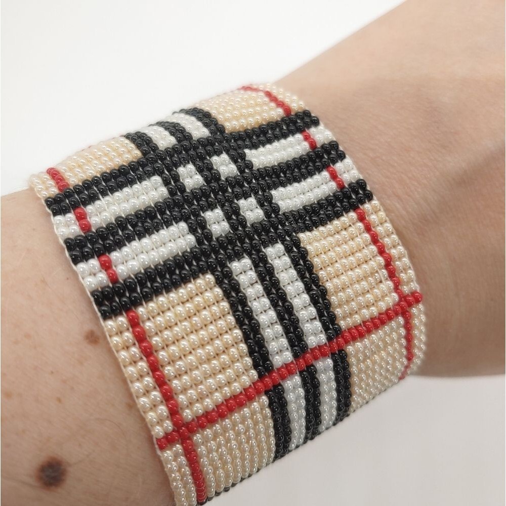 Loom Beaded Bracelets Pearl Plaid
